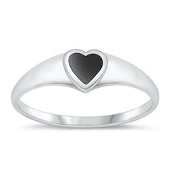 Sterling Silver Oxidized Heart Black Agate Ring-5.7mm