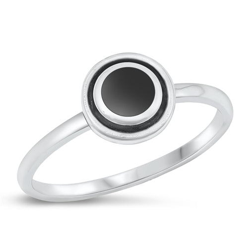 Sterling Silver Oxidized Black Agate Ring-8mm