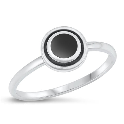 Sterling Silver Oxidized Black Agate Ring-8mm