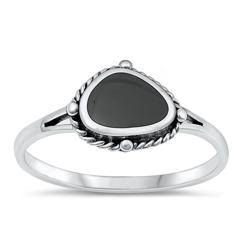 Sterling Silver Oxidized Black Agate Ring-9mm