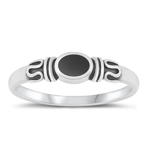 Sterling Silver Oxidized Black Agate Ring-5.2mm