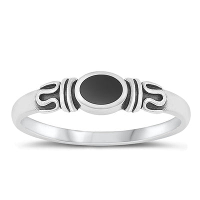 Sterling Silver Oxidized Black Agate Ring-5.2mm