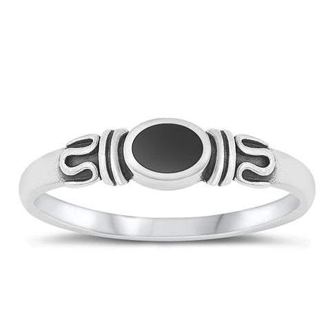 Sterling Silver Oxidized Black Agate Ring-5.2mm
