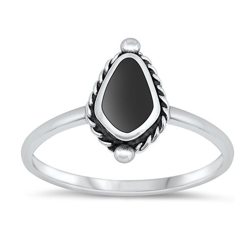 Sterling Silver Oxidized Black Agate Ring-12.2mm