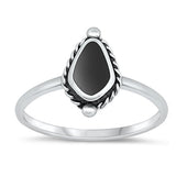 Sterling Silver Oxidized Black Agate Ring-12.2mm