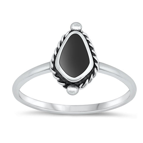Sterling Silver Oxidized Black Agate Ring-12.2mm