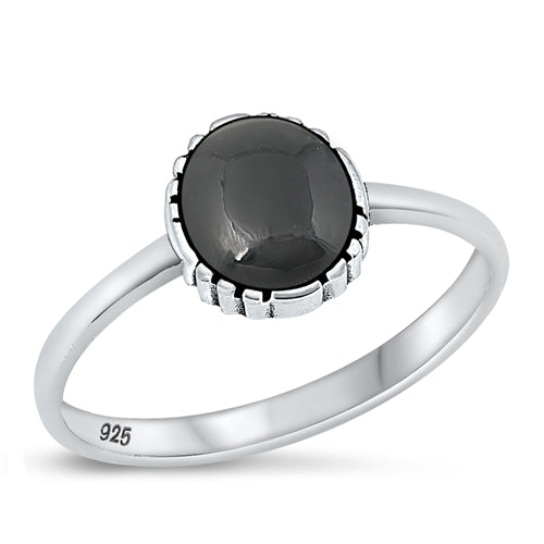 Sterling Silver Oxidized Black Agate Ring-9.2mm