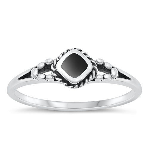 Sterling Silver Oxidized Genuine Black Agate Ring