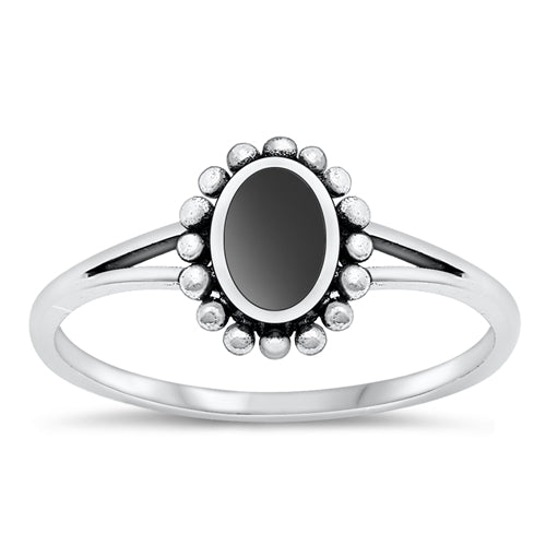 Sterling Silver Oxidized Black Agate Ring-9.8mm