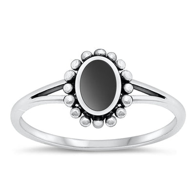 Sterling Silver Oxidized Black Agate Ring-9.8mm