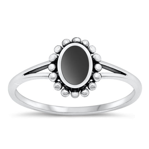 Sterling Silver Oxidized Black Agate Ring-9.8mm