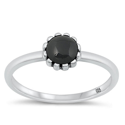 Sterling Silver Oxidized Black Agate Ring-6.5mm