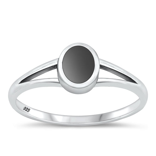 Sterling Silver Oxidized Black Agate Ring-6.8mm