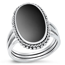 Load image into Gallery viewer, Sterling Silver Oxidized Black Agate Ring-22.7 mm