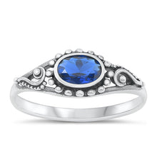 Load image into Gallery viewer, Sterling Silver Oxidized Blue Sapphire CZ Ring-7mm