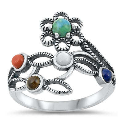 Sterling Silver Oxidized Multi-Stone Ring-19.2mm