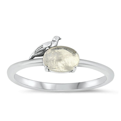 Sterling Silver Oxidized Bird Moonstone Ring
