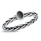 Sterling Silver Oxidized Genuine Black Agate Ring-5.5mm