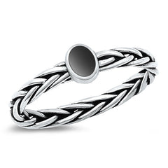 Sterling Silver Oxidized Genuine Black Agate Ring-5.5mm