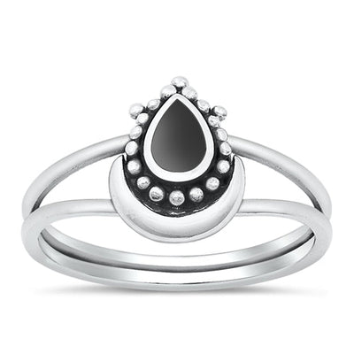 Sterling Silver Oxidized Genuine Black Agate Ring-13mm