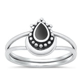 Sterling Silver Oxidized Genuine Black Agate Ring-13mm