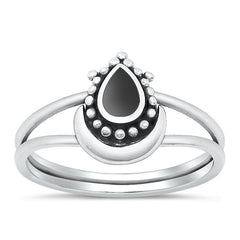 Sterling Silver Oxidized Genuine Black Agate Ring-13mm