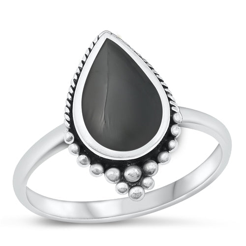 Sterling Silver Oxidized Black Agate Ring-18.2mm
