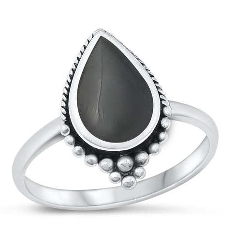 Sterling Silver Oxidized Black Agate Ring-18.2mm