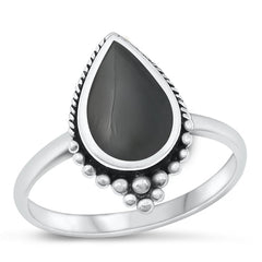 Sterling Silver Oxidized Black Agate Ring-18.2mm