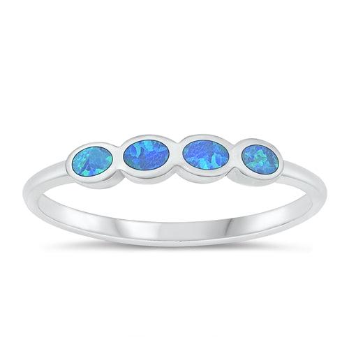 Sterling Silver Polished 3.2mm Three Circles Blue Lab Opal Ring