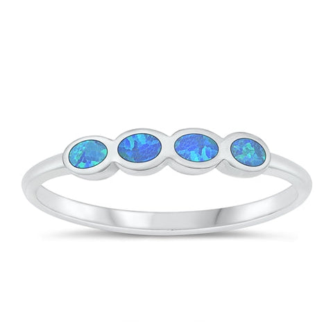 Sterling Silver Polished 3.2mm Three Circles Blue Lab Opal Ring