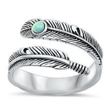 Load image into Gallery viewer, Sterling Silver Oxidized Genuine Turquoise Feather Stone Ring