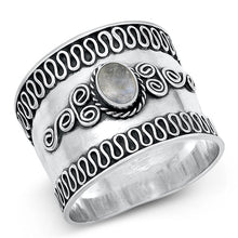 Load image into Gallery viewer, Sterling Silver Oxidized Moonstone Bali Ring