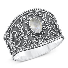 Load image into Gallery viewer, Sterling Silver Oxidized Bali With Moonstone Ring