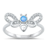 Sterling Silver Rhodium Plated and Clear CZ Blue Lab Opal Ring-10mm