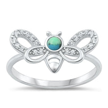 Load image into Gallery viewer, Sterling Silver Rhodium Plated and Clear CZ Genuine Turquoise Ring-10mm