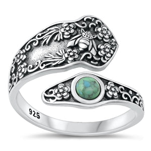 Sterling Silver Oxidized 16.8MM Turquoise Nature Ring