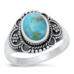 Sterling Silver Oxidized Genuine Turquoise Oval Ring Face Height-15.3mm