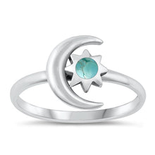 Load image into Gallery viewer, Sterling Silver Oxidized Moon And Star Genuine Turquoise Stone Ring Face Height-12mm
