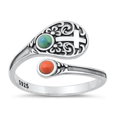 Load image into Gallery viewer, Sterling Silver Oxidized Cross Coral and Genuine Turquoise Ring