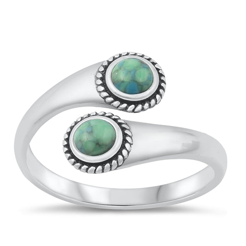 Sterling Silver Oxidized And Polished Double Turquoise Stone Ring