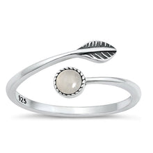 Load image into Gallery viewer, Sterling Silver Oxidized Round And Feather Moonstone Ring Face Height-8.8mm