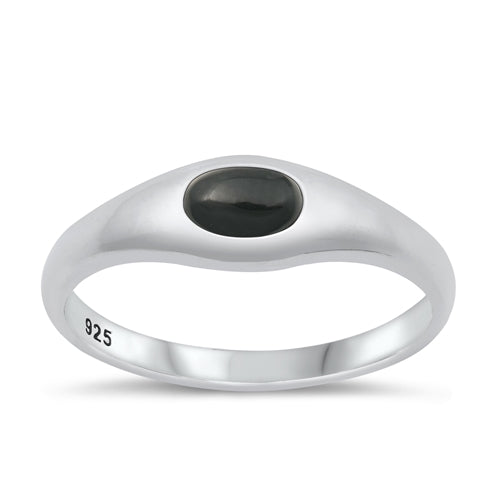 Sterling Silver Polished Oval Black Agate Ring Face Height-6mm