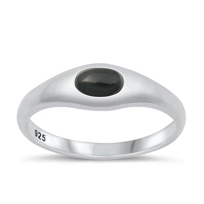 Sterling Silver Polished Oval Black Agate Ring Face Height-6mm