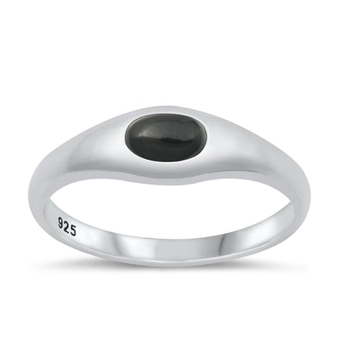 Sterling Silver Polished Oval Black Agate Ring Face Height-6mm