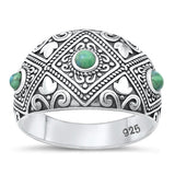 Sterling Silver Oxidized Bali Genuine Turquoise Stone Ring Face Height-14.1mm