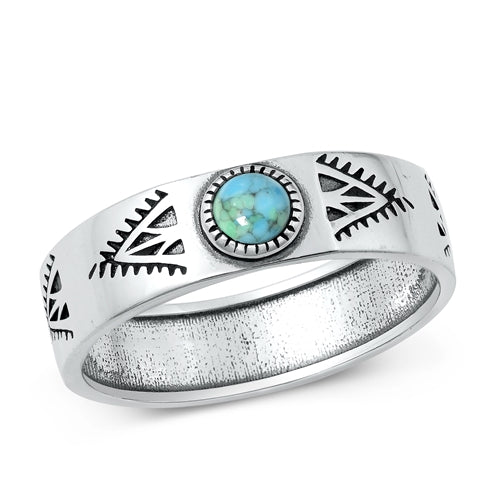 Sterling Silver Oxidized Genuine Turquoise Stone Ring Face Height-6mm