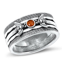 Load image into Gallery viewer, Sterling Silver Oxidized Bee Genuine Garnet Stone Ring Face Height-9.8mm