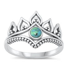 Load image into Gallery viewer, Sterling Silver Oxidized Crown Genuine Turquoise Stone Ring Face Height-15.2mm
