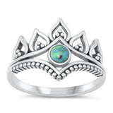 Sterling Silver Oxidized Crown Genuine Turquoise Stone Ring Face Height-15.2mm
